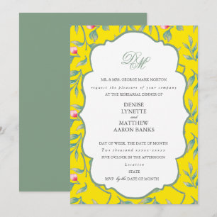 Invitation Dîner de répétition jaune flamboyant et vert basil