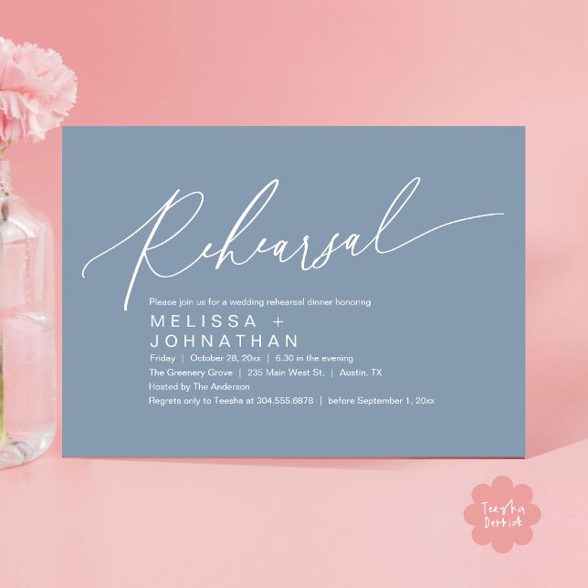 Invitation Dîner De Répétition, La Nuit Avant Le Mariage Dans (Romantic Rehearsal Dinner The Night Before Wedding Dinner Party Invitation Card PDF Dusty Blue)