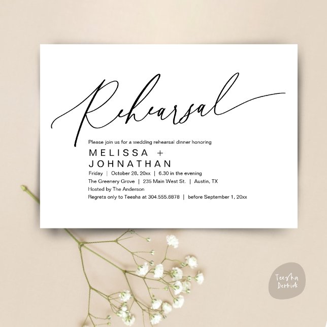 Invitation Dîner De Répétition, La Nuit Avant Le Mariage Dans (Romantic Rehearsal Dinner The Night Before Wedding Dinner Party Invitation Card PDF Black White)