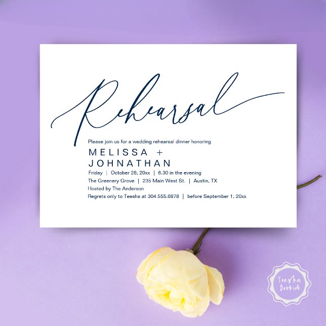 Invitation Dîner De Répétition, La Nuit Avant Le Mariage Dans (Romantic Rehearsal Dinner The Night Before Wedding Dinner Party Invitation Card PDF Navy Blue)