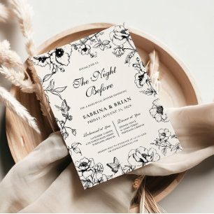 Invitation Dîner de répétition la veille en floral noir et bl