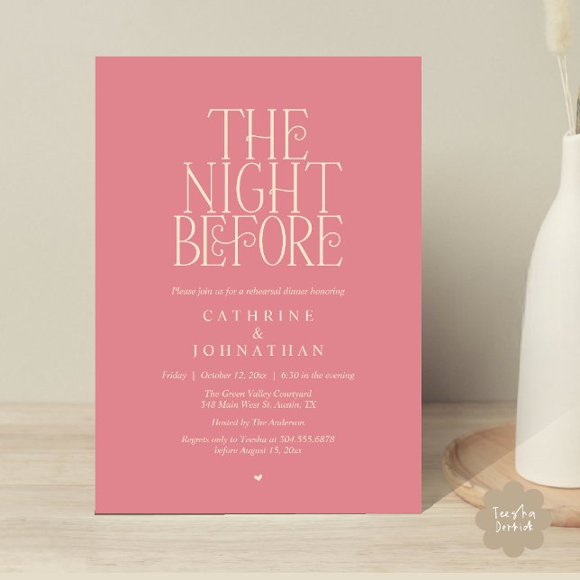 Invitation "Dîner de répétition "La veille" Rose poudré (Minimalist "The Night Before" Rehearsal Dinner Invitation Card in Dusty Rose Pink)