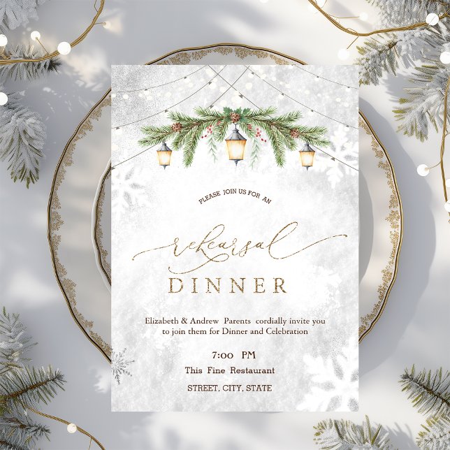 Invitation Dîner de répétition Lanterne Flocon de neige Branc (Créateur téléchargé)