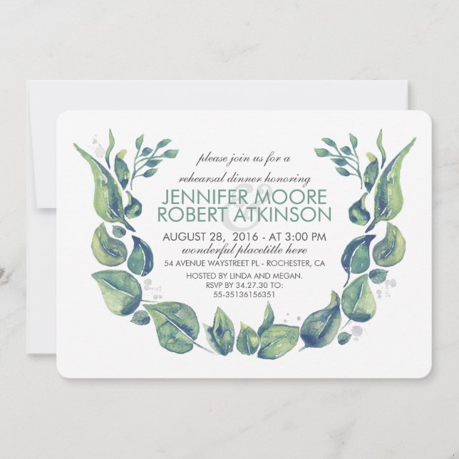 Invitation Dîner de répétition Laurel Wreath Watercolor (Devant)