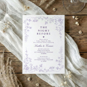 Invitation Dîner de répétition Lavande Violet Floral Vintage