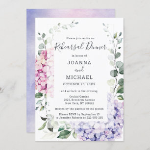 Invitation Dîner de répétition Light Blue Hydrangea & Eucalyp