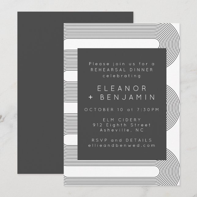 Invitation Dîner de répétition Lignes Noires Et Blanches Abst (Devant / Derrière)