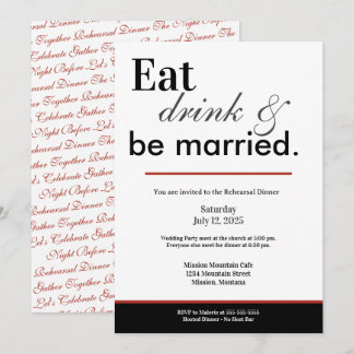 Invitation Dîner de répétition Manger Boire & Être Marié Noir