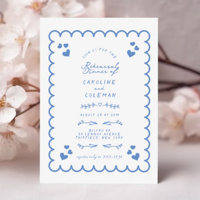 Invitation Dîner de répétition manuscrit rétro Wave Doodal (Créateur téléchargé)