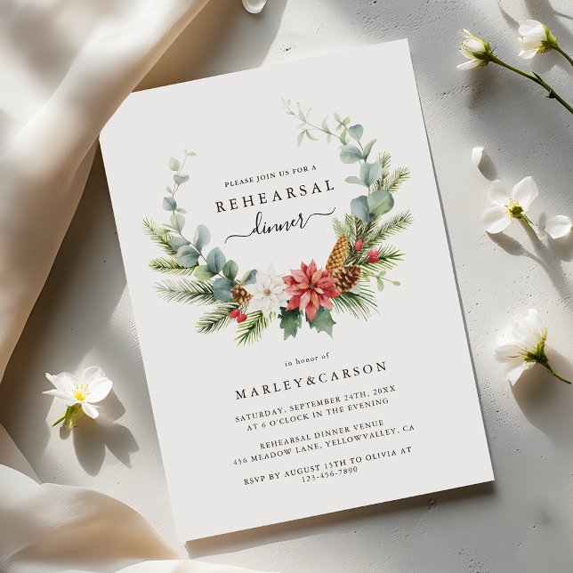 Invitation Dîner de répétition Mariage À feuillage persistant (Créateur téléchargé)