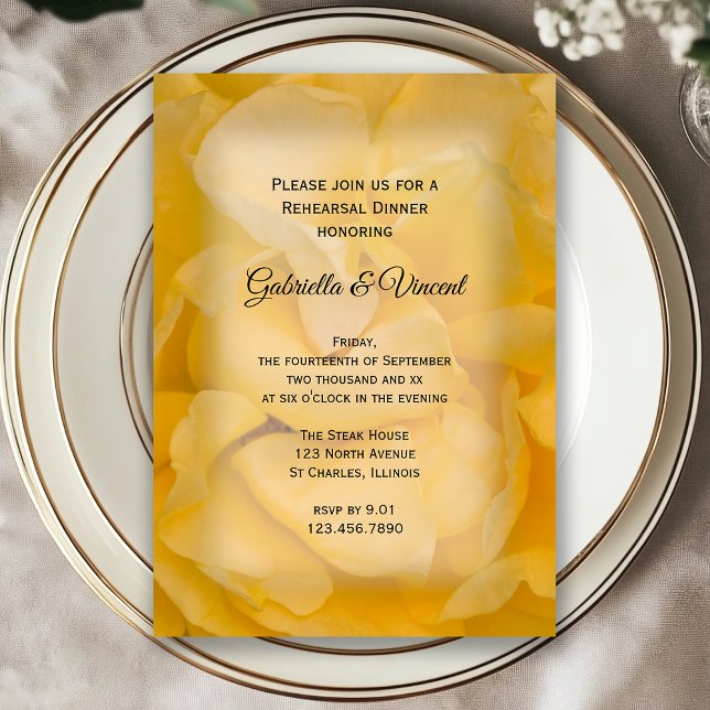 Invitation Dîner de répétition Mariage à la rose jaune (Créateur téléchargé)
