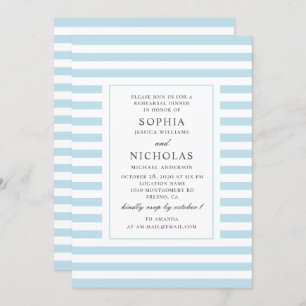 Invitation Dîner de répétition mariage à rayures bleues