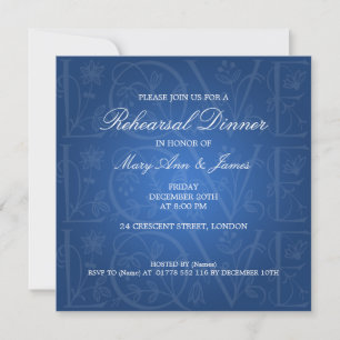 Invitation Dîner de répétition Mariage Amour Flourish Blue