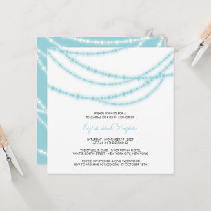 Invitation Dîner de répétition Mariage Aqua Sparkling Lights
