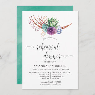 Invitation Dîner de répétition Mariage aquarelle Succulente