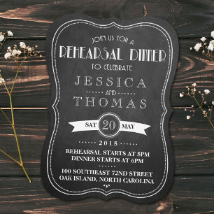 Invitation Dîner de répétition Mariage Art déco Chalkboard