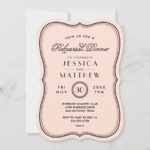 Invitation Dîner de répétition Mariage Art Déco Peach vintage