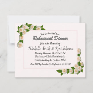 Invitation Dîner de répétition Mariage aux Roses blanches élé