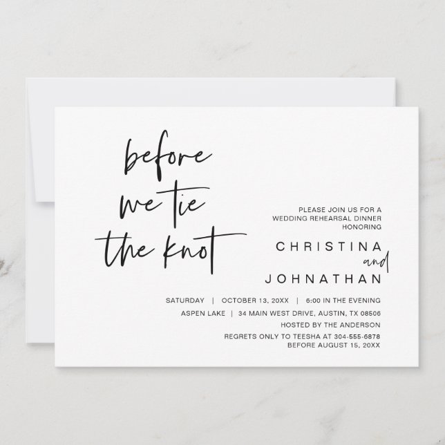 Invitation Dîner De Répétition mariage, Avant De Cravate Le N (Devant)