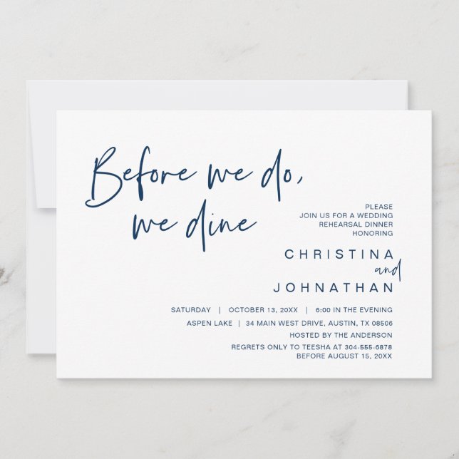 Invitation Dîner De Répétition mariage, Avant Nous, Nous Dîno (Devant)