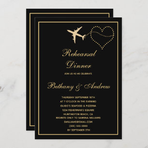 Invitation Dîner de répétition Mariage Black Gold Travel