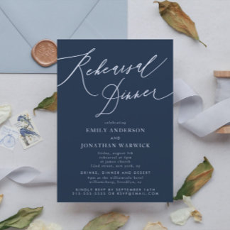 Invitation Dîner de répétition Mariage blanc et bleu marine