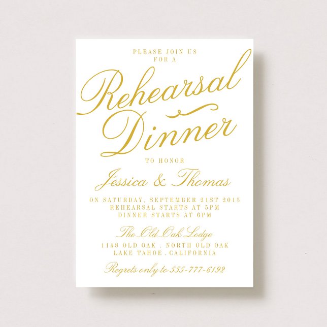 Invitation Dîner de répétition Mariage blanc et or fantaisie (Créateur téléchargé)
