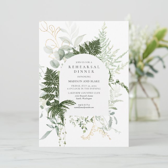 Invitation Dîner de répétition Mariage blanc Wild Fern Greene (Debout devant)