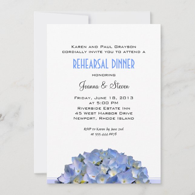 Invitation Dîner de répétition Mariage bleu (Devant)