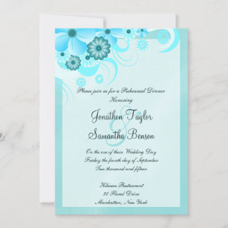 Invitation Dîner de répétition Mariage bleu clair Aqua Floral