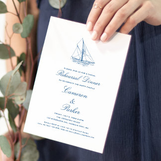 Invitation Dîner de répétition Mariage bleu de la Marine