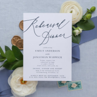 Invitation Dîner de répétition Mariage bleu de la Marine blan