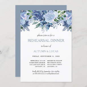 Invitation Dîner de répétition Mariage bleu Dusty