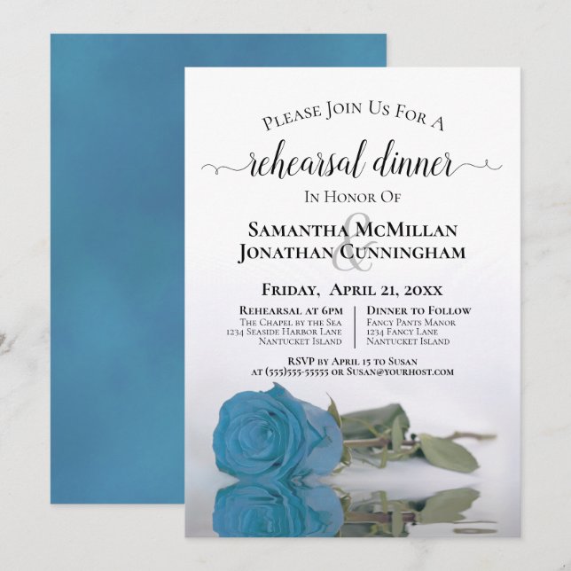 Invitation Dîner de répétition Mariage bleu turquoise (Devant / Derrière)
