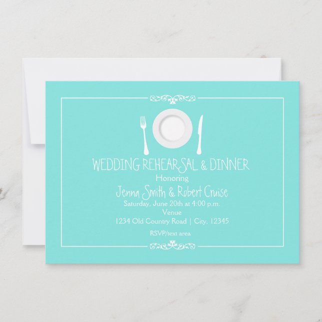 Invitation Dîner de répétition Mariage bleu turquoise Invitat (Devant)