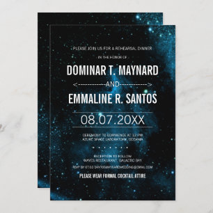 Invitation Dîner de répétition Mariage Blue Dark Galaxy