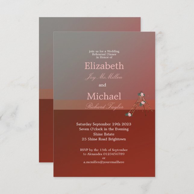 Invitation Dîner de répétition mariage Boho Chic Teepee Tipi (Devant / Derrière)