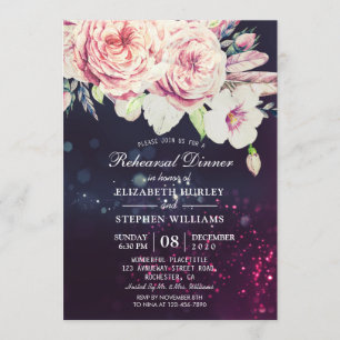 Invitation Dîner de répétition mariage Boho Floral Purple Lum
