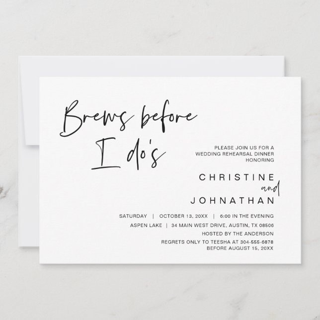 Invitation Dîner de répétition mariage, brasse avant de faire (Devant)