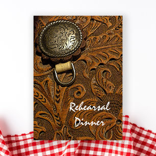 Invitation Dîner de répétition Mariage Brown Western Saddle