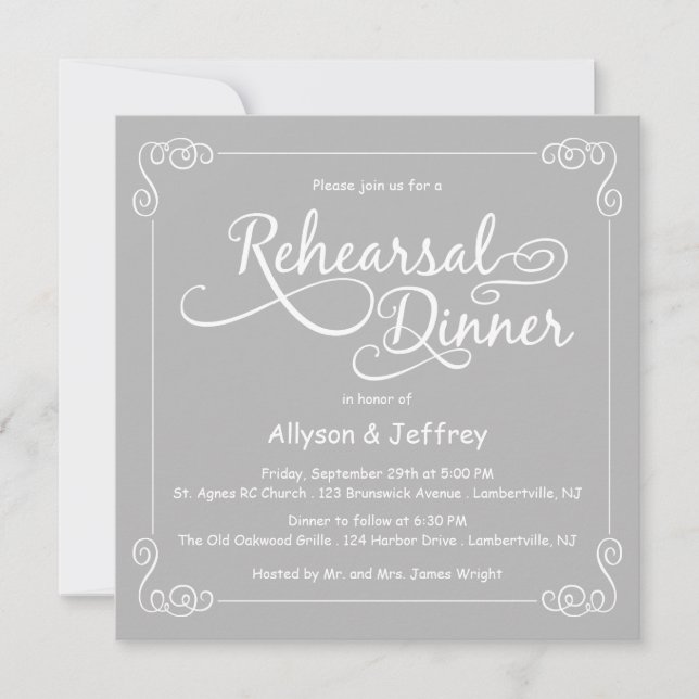 Invitation Dîner de répétition Mariage Chalkboard Grey Invita (Devant)