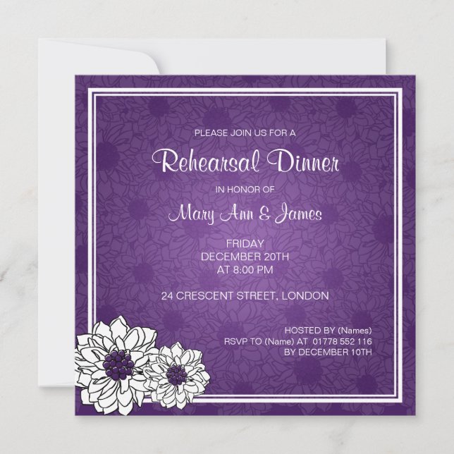 Invitation Dîner de répétition Mariage Dahlia Floral Purple (Devant)