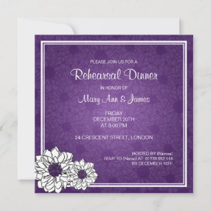 Invitation Dîner de répétition Mariage Dahlia Floral Purple