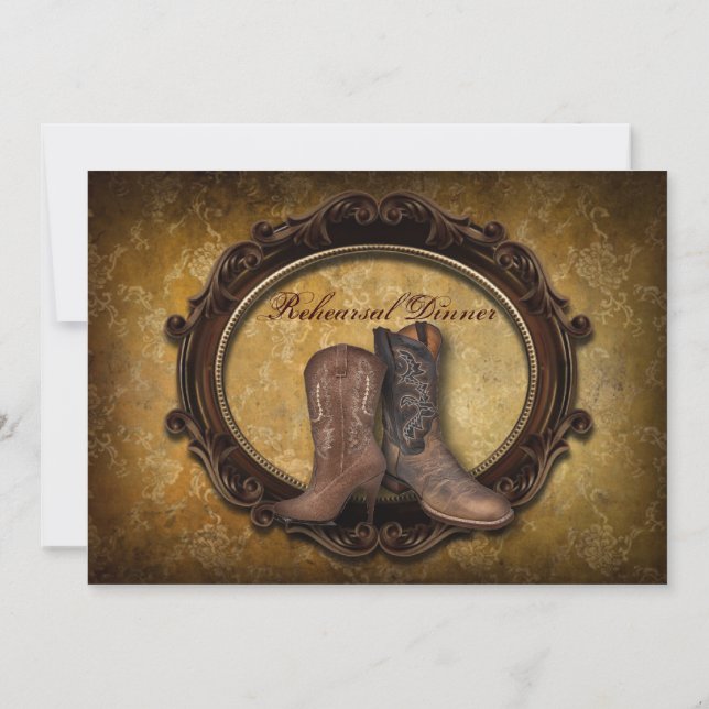 Invitation Dîner de répétition mariage damask Western Cowboy (Dos)