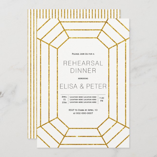 Invitation Dîner de répétition mariage de bijoux en or (Devant / Derrière)
