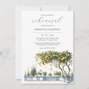 Invitation Dîner de répétition Mariage de citron bleu et jaun