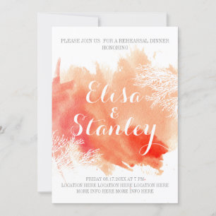 Invitation Dîner de répétition mariage de corail d'aquarelle