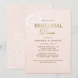 Invitation Dîner de répétition Mariage de dentelle rose vif