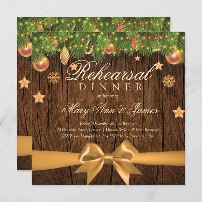 Invitation Dîner de répétition Mariage de Noël Décor (Devant / Derrière)