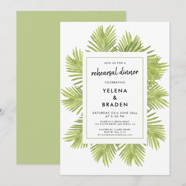 Invitation Dîner de répétition mariage de palmier tropical (Devant / Derrière)